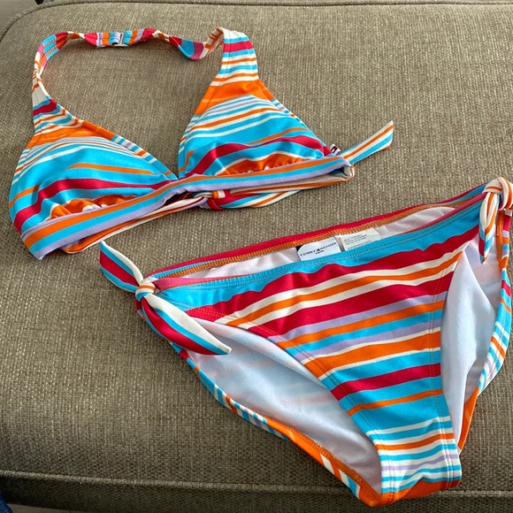 Tommy Hilfiger Other - TOMMY HILFUGER SWIM stripe swim orange turquoise halter bikini S